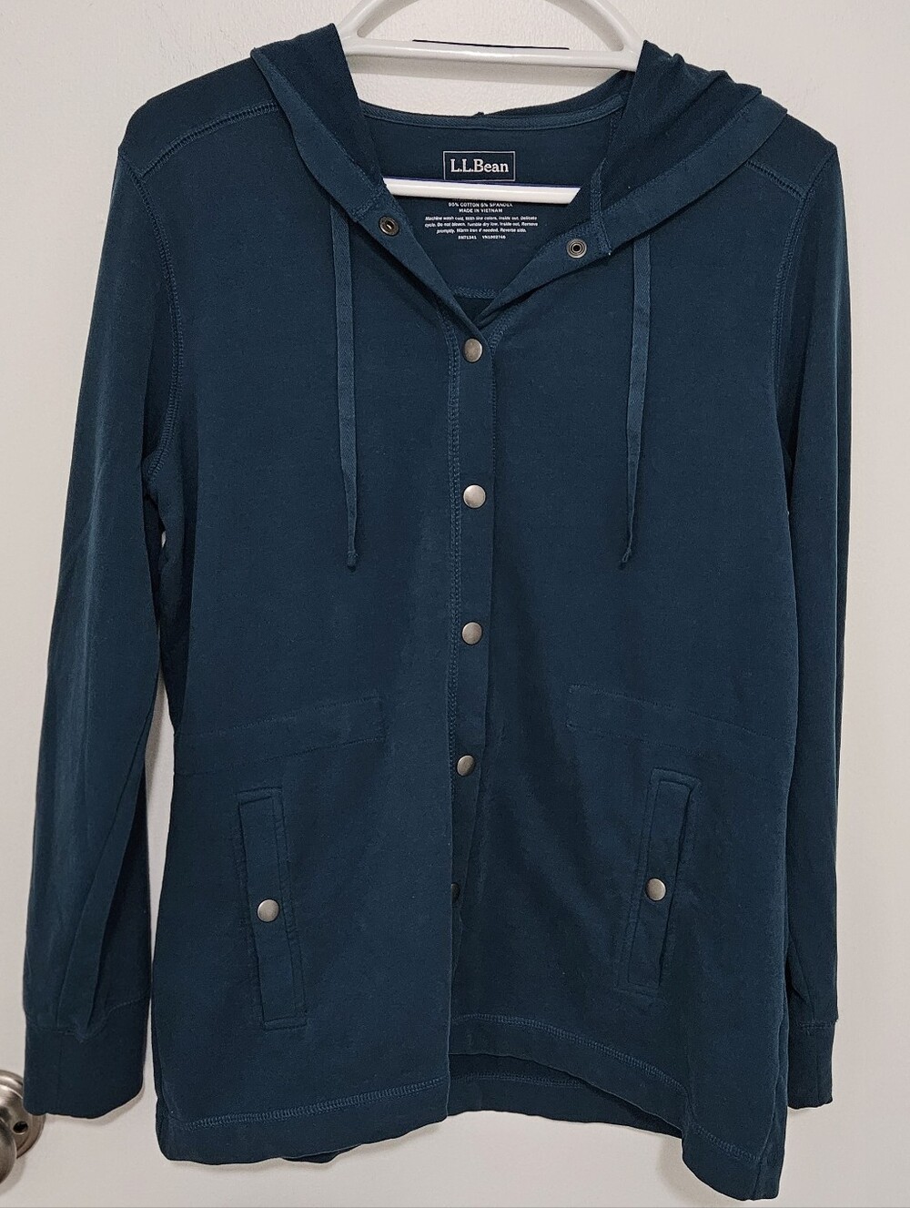 L.L. Bean Deep Teal Hooded Snap Jacket Size Small Petite